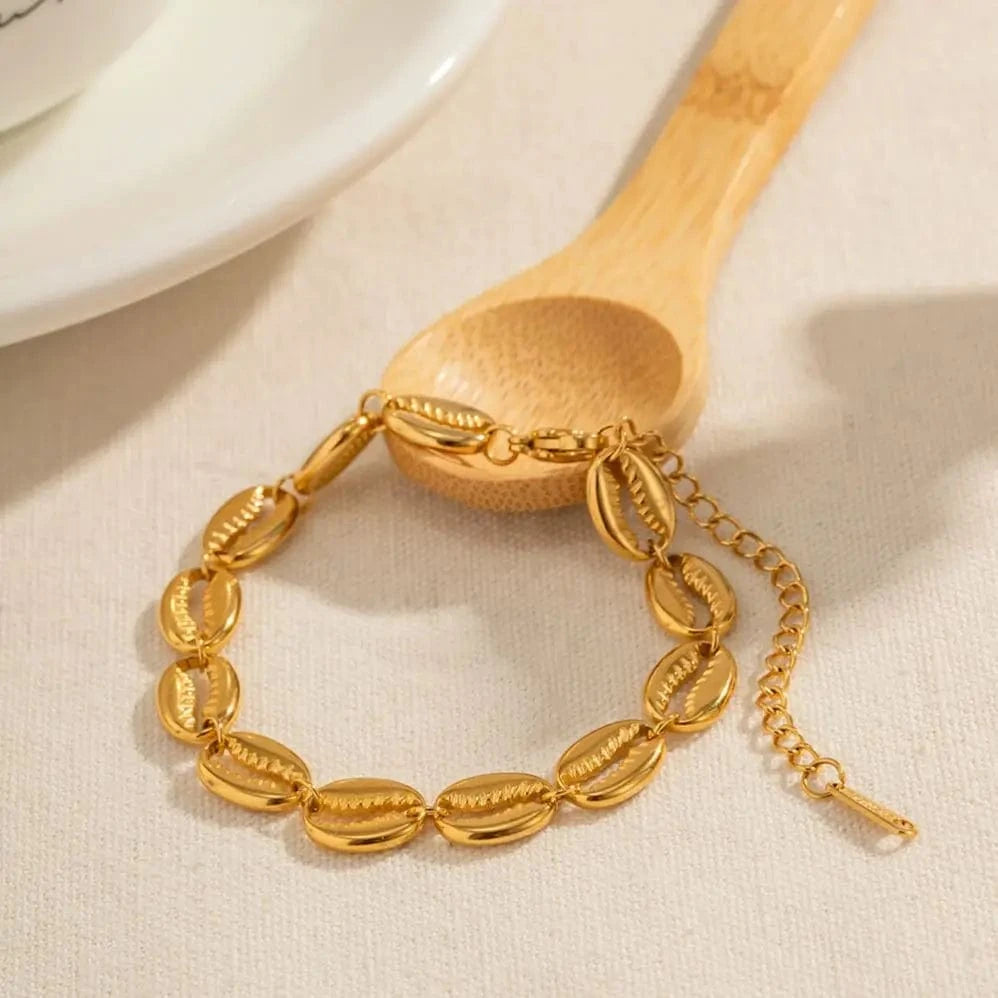 Trendy / 16cm / BR995 BR995 18k Gold Plated Stainless Steel Fashion Jewelry Hollow Shell Shape Bracelet for Girls