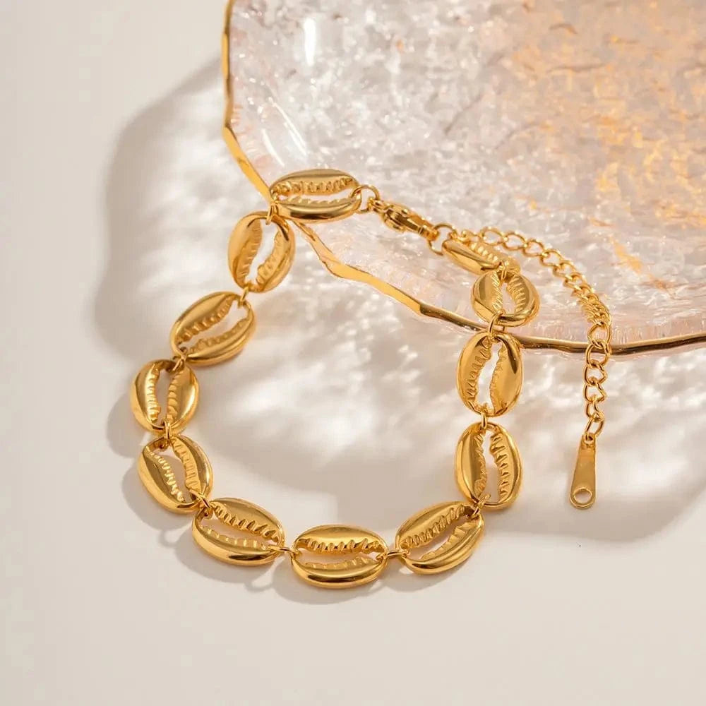 Trendy / 16cm / BR995 BR995 18k Gold Plated Stainless Steel Fashion Jewelry Hollow Shell Shape Bracelet for Girls