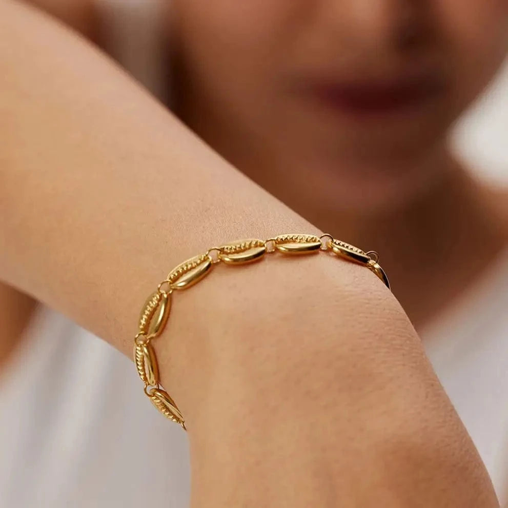 Trendy / 16cm / BR995 BR995 18k Gold Plated Stainless Steel Fashion Jewelry Hollow Shell Shape Bracelet for Girls