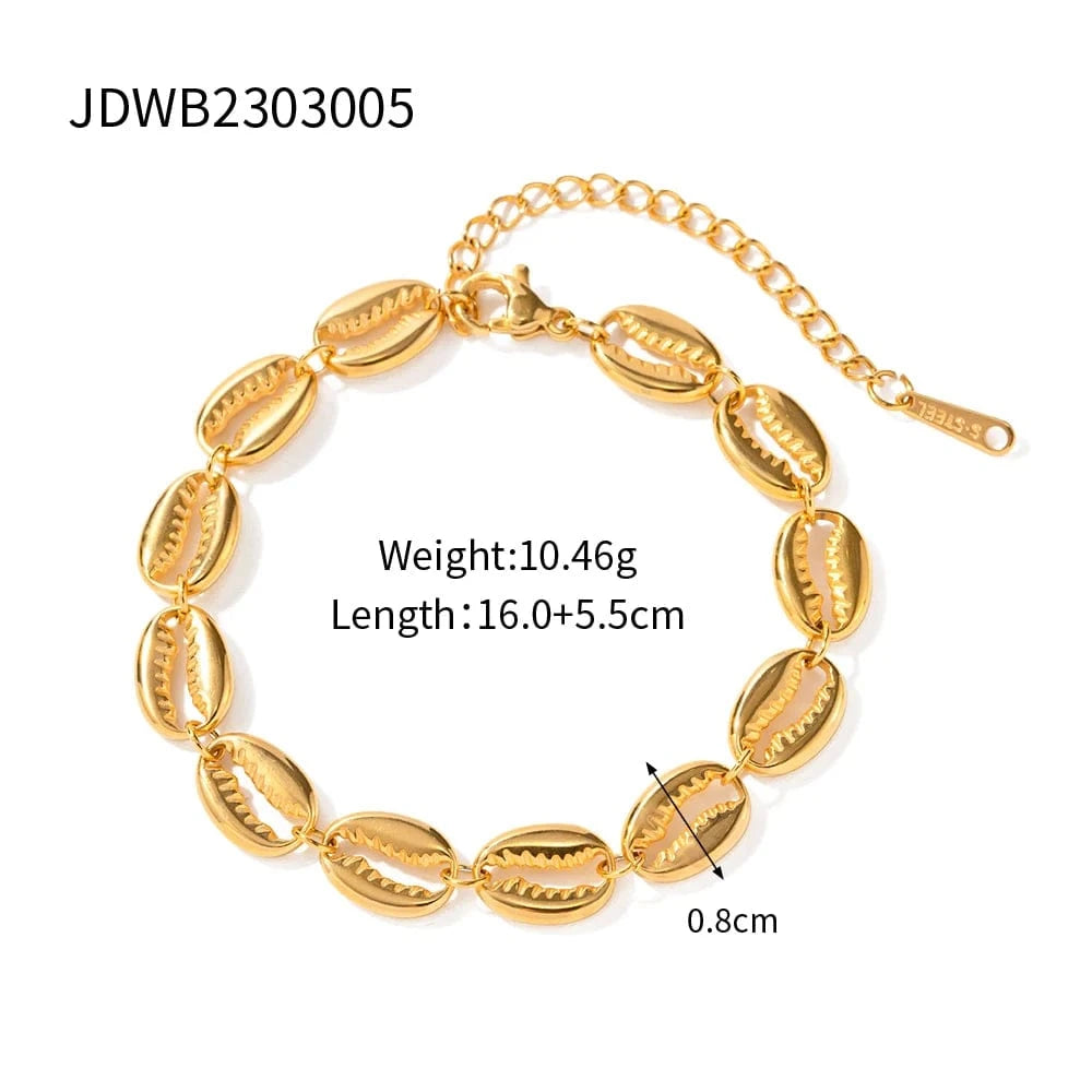 Trendy / 16cm / BR995 BR995 18k Gold Plated Stainless Steel Fashion Jewelry Hollow Shell Shape Bracelet for Girls