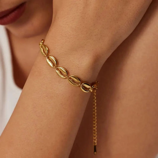 Trendy / 16cm / BR995 BR995 18k Gold Plated Stainless Steel Fashion Jewelry Hollow Shell Shape Bracelet for Girls