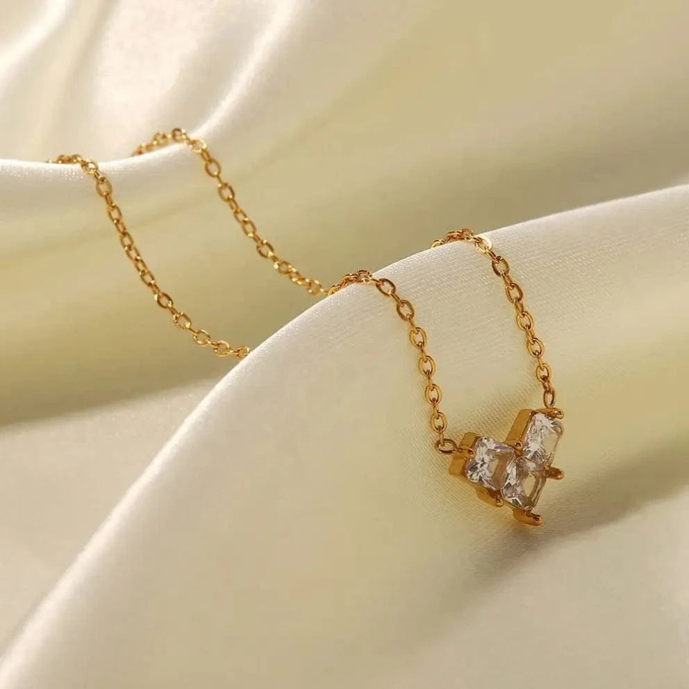 TRENDY / 16inches / N2361 N2361 Ins French Style Clear Cubic Zirconia Dainty Heart 18K PVD Gold Plated Stainless Steel Pendant Necklace