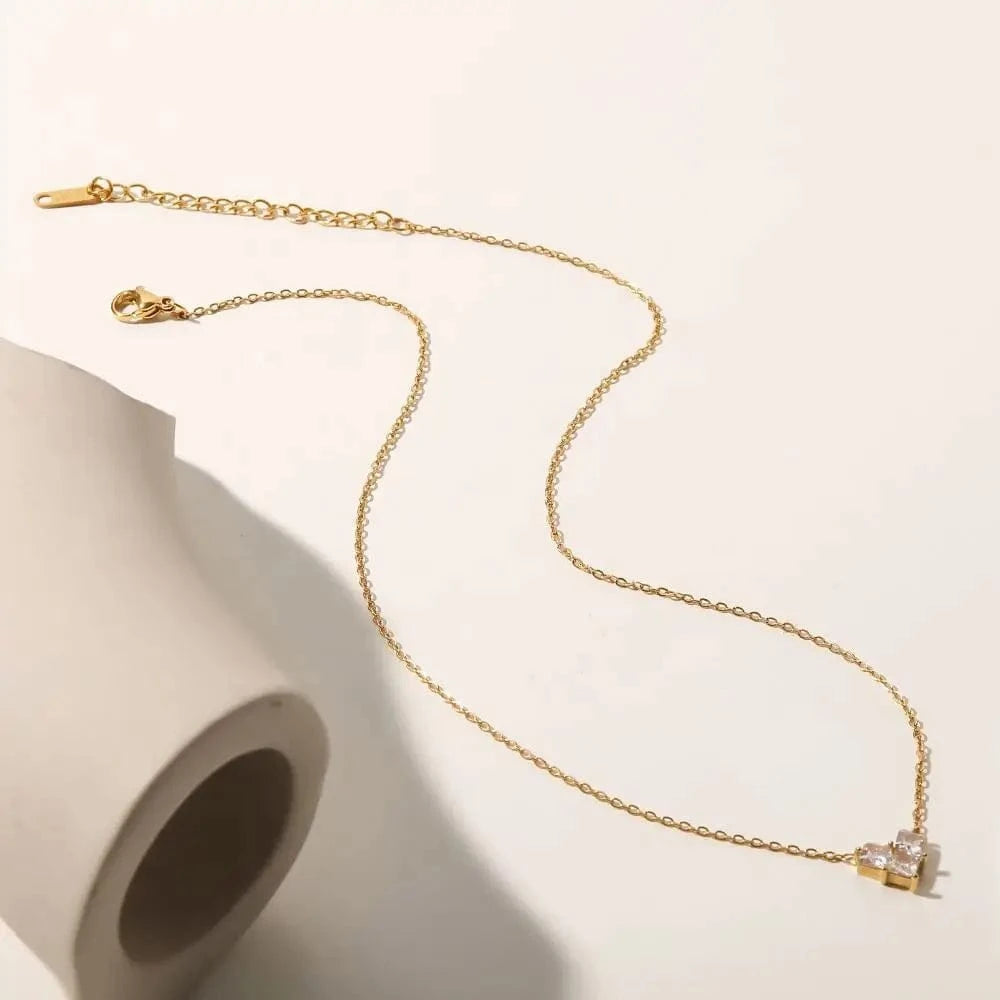 TRENDY / 16inches / N2361 N2361 Ins French Style Clear Cubic Zirconia Dainty Heart 18K PVD Gold Plated Stainless Steel Pendant Necklace