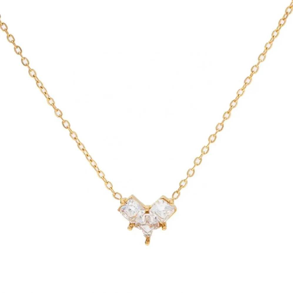 TRENDY / 16inches / N2361 N2361 Ins French Style Clear Cubic Zirconia Dainty Heart 18K PVD Gold Plated Stainless Steel Pendant Necklace