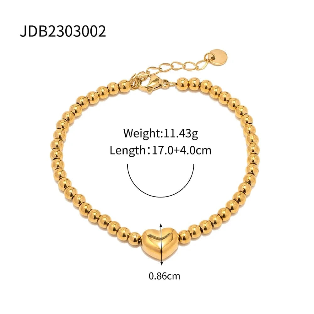 Trendy / 17cm / BR968 BR991 Minimalist INS 18K Gold Plated Stainless Steel Jewelry Heart Pendant Bead Chain Bracelet for Women