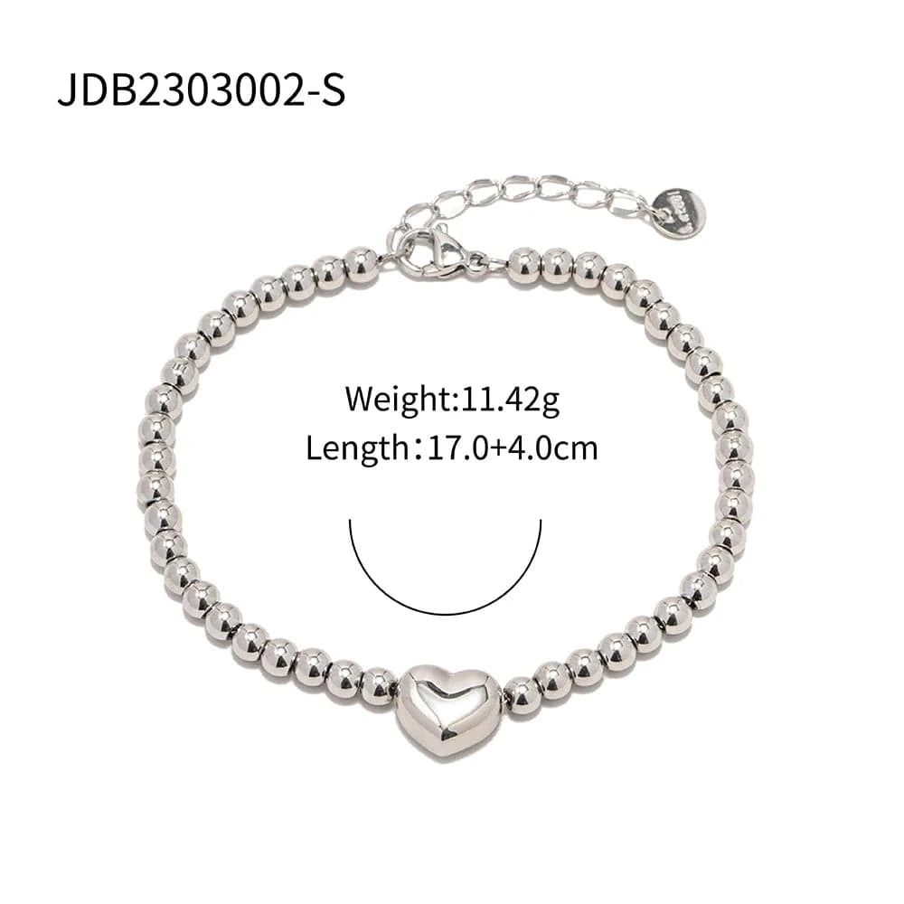 Trendy / 17cm / BR969 BR991 Minimalist INS 18K Gold Plated Stainless Steel Jewelry Heart Pendant Bead Chain Bracelet for Women