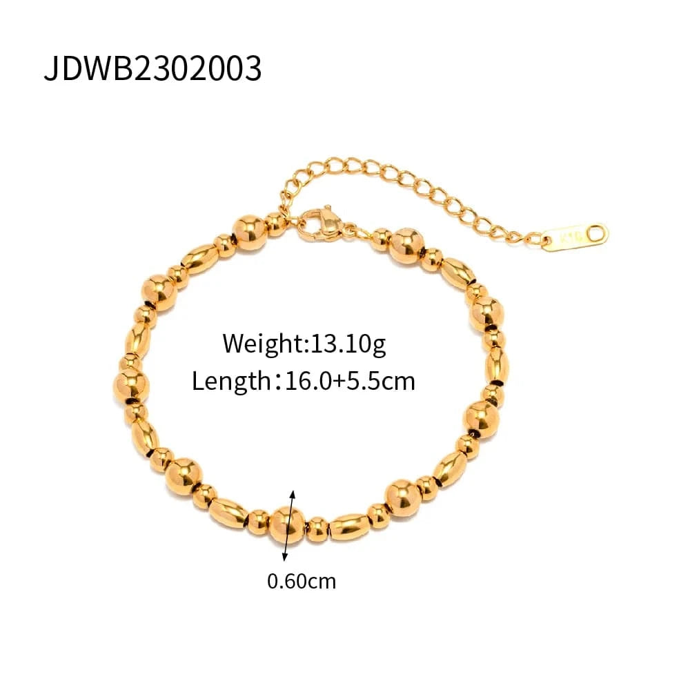 Trendy / 17cm / BR971 BR991 Minimalist INS 18K Gold Plated Stainless Steel Jewelry Heart Pendant Bead Chain Bracelet for Women