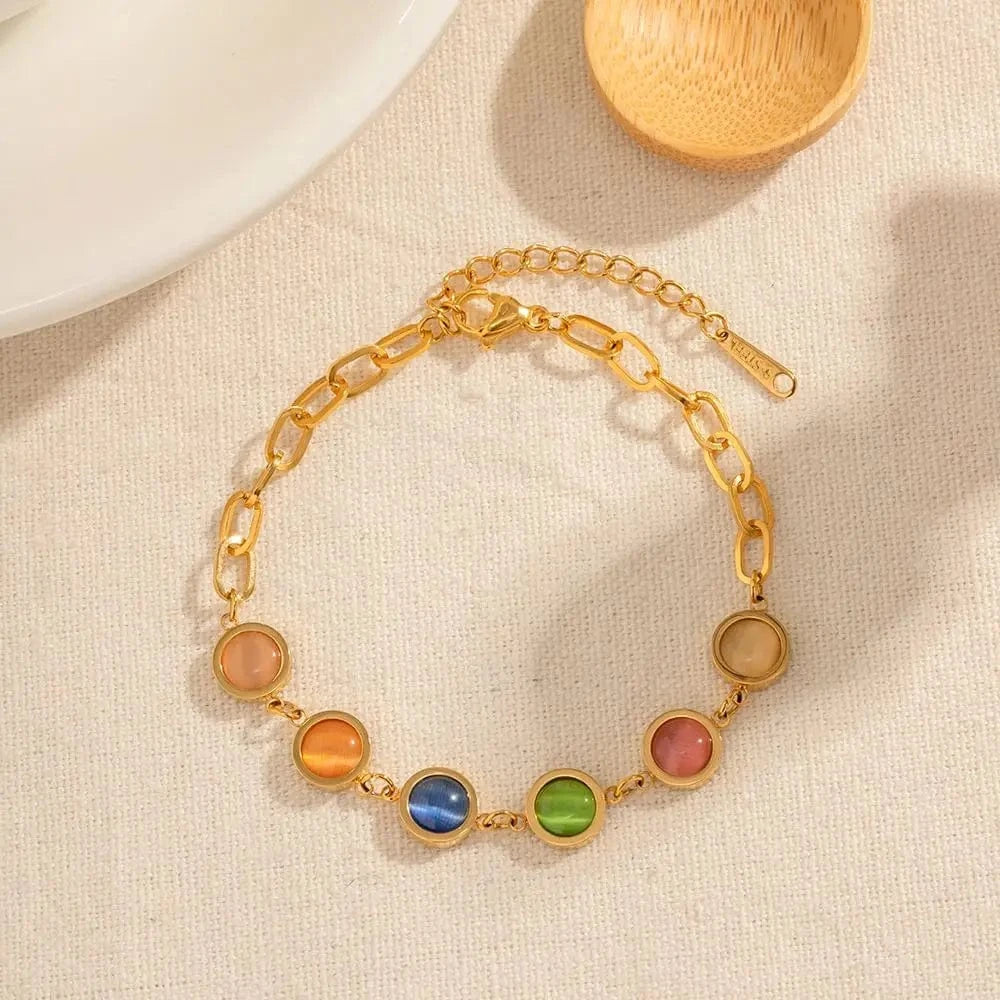 Trendy / 17cm / BR994 BR994 18k Gold Plated Stainless Steel Fashion Jewelry Waterproof Round  Cateye  Beads Bracelets for Women