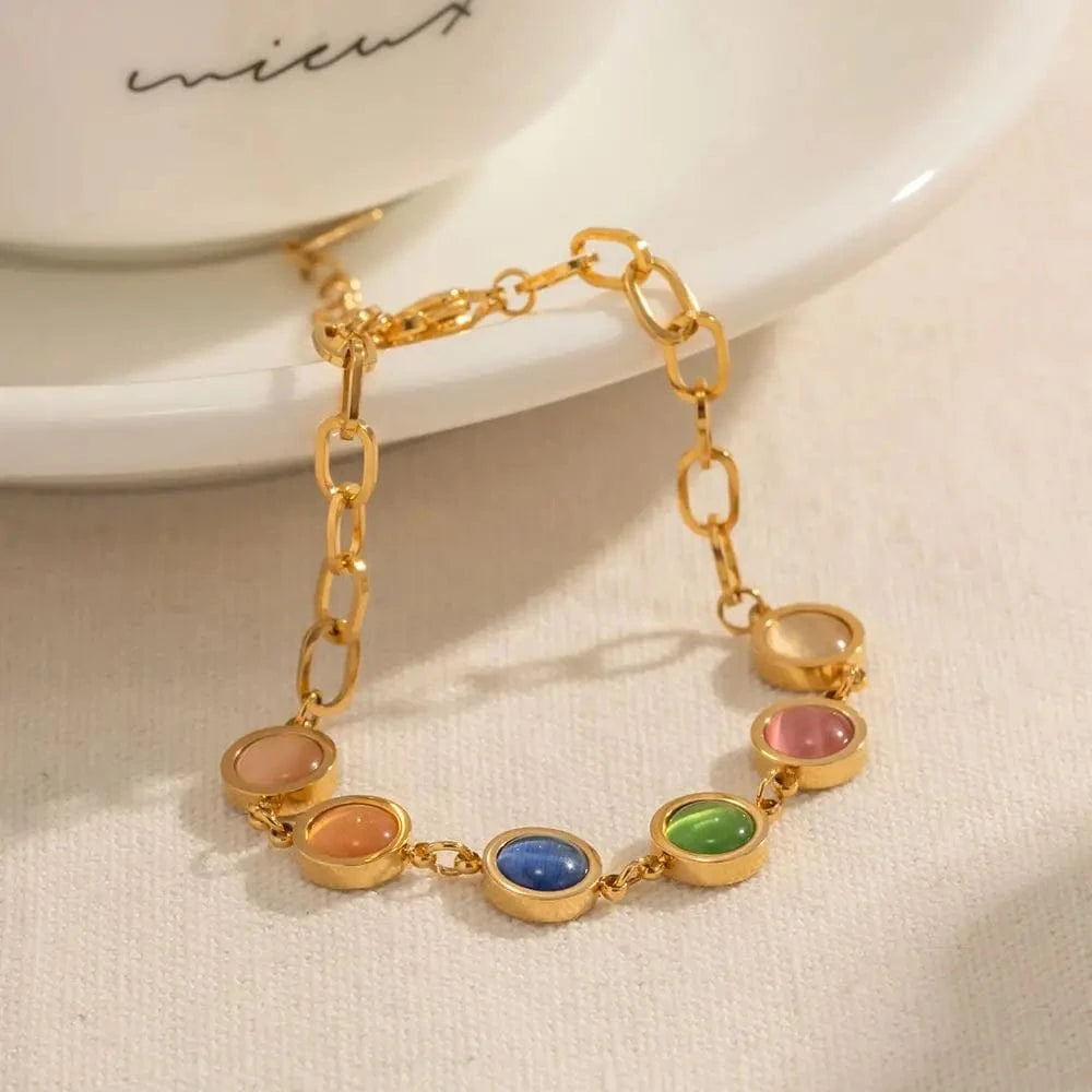 Trendy / 17cm / BR994 BR994 18k Gold Plated Stainless Steel Fashion Jewelry Waterproof Round  Cateye  Beads Bracelets for Women