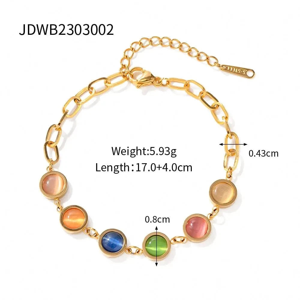 Trendy / 17cm / BR994 BR994 18k Gold Plated Stainless Steel Fashion Jewelry Waterproof Round  Cateye  Beads Bracelets for Women