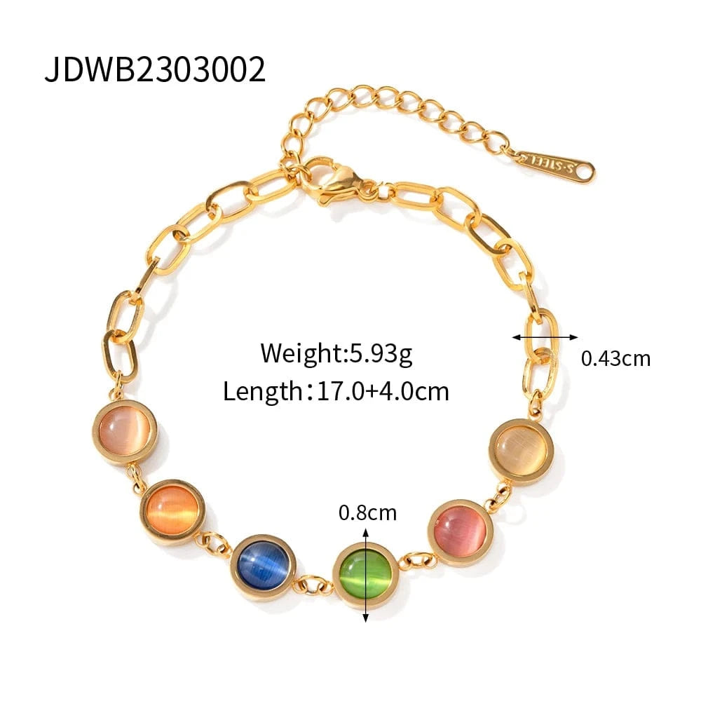 Trendy / 17cm / BR994 BR994 18k Gold Plated Stainless Steel Fashion Jewelry Waterproof Round  Cateye  Beads Bracelets for Women