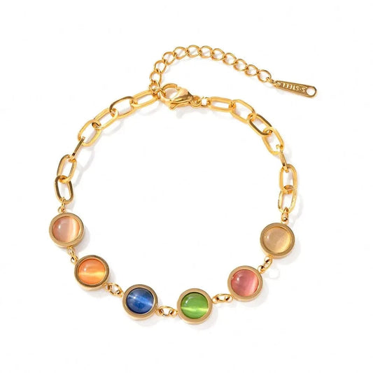 Trendy / 17cm / BR994 BR994 18k Gold Plated Stainless Steel Fashion Jewelry Waterproof Round  Cateye  Beads Bracelets for Women
