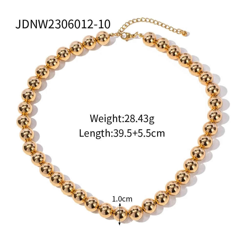 Trendy / 18inches / N2214-10 N2214 8mm 10mm 12mm Chunky Beads Necklace 18K PVD Brass Tarnish-free Beads Necklace Plated Jewelry Set For Women