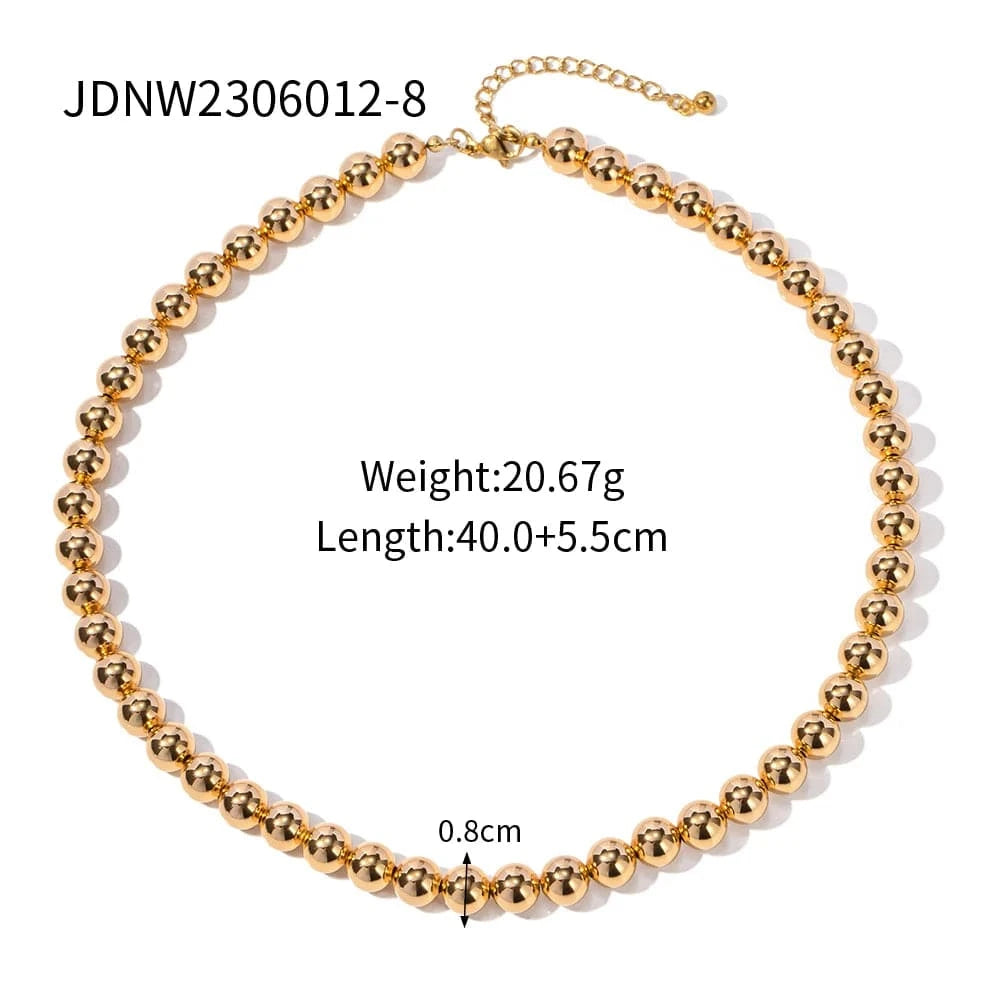 Trendy / 18inches / N2214-8 N2214 8mm 10mm 12mm Chunky Beads Necklace 18K PVD Brass Tarnish-free Beads Necklace Plated Jewelry Set For Women