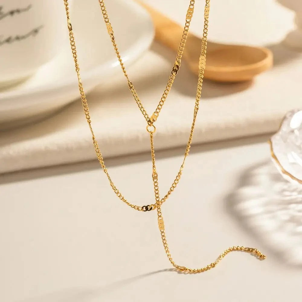 Trendy / 18inches / N2265 N2265 Waterproof Jewelry Simple Chain Necklace Stainless Steel Y Shape Double Layer Chain Necklace for Girls