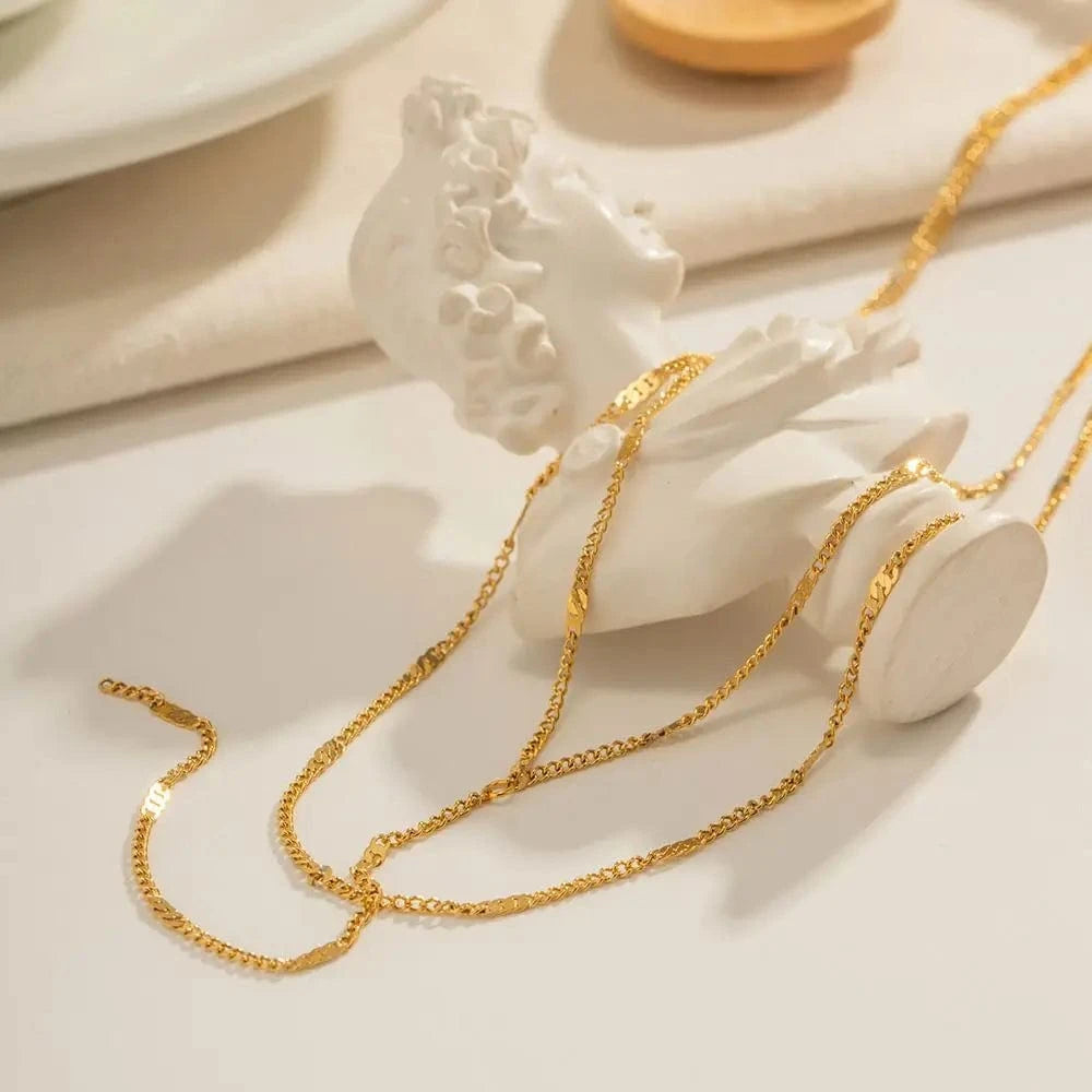 Trendy / 18inches / N2265 N2265 Waterproof Jewelry Simple Chain Necklace Stainless Steel Y Shape Double Layer Chain Necklace for Girls