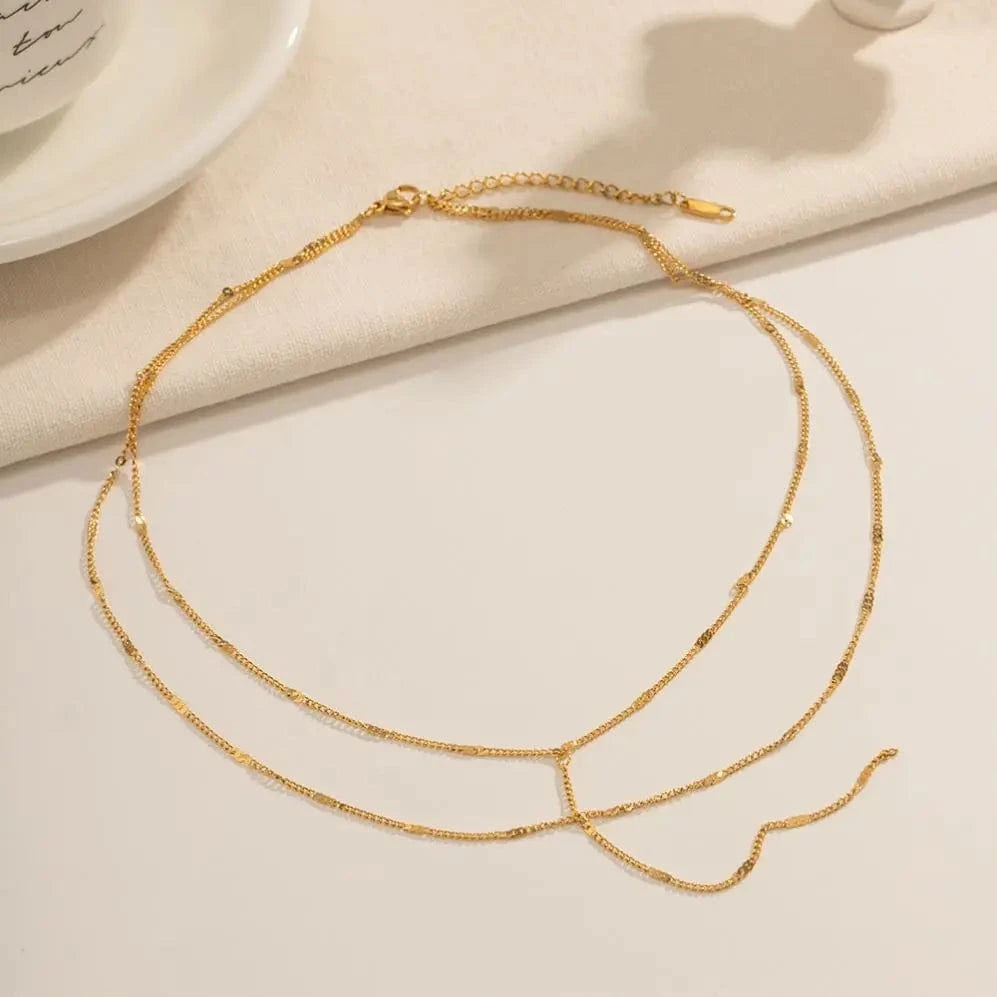 Trendy / 18inches / N2265 N2265 Waterproof Jewelry Simple Chain Necklace Stainless Steel Y Shape Double Layer Chain Necklace for Girls