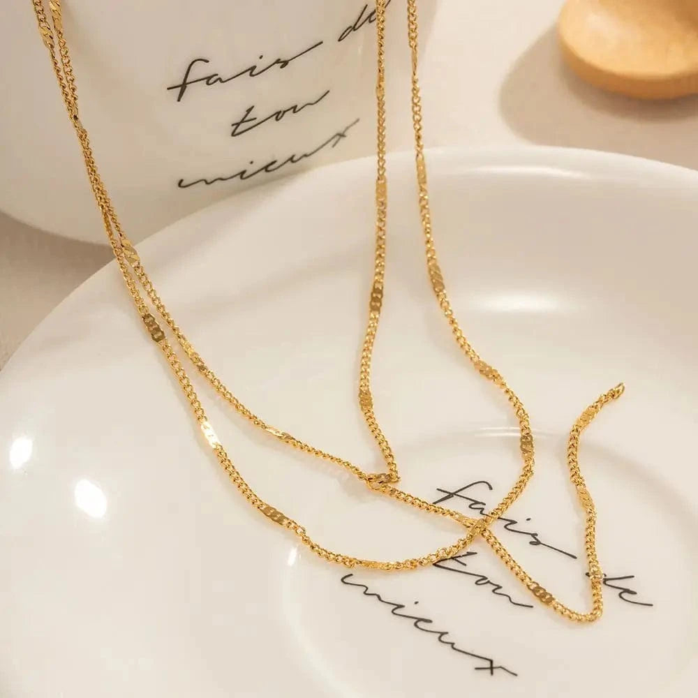 Trendy / 18inches / N2265 N2265 Waterproof Jewelry Simple Chain Necklace Stainless Steel Y Shape Double Layer Chain Necklace for Girls