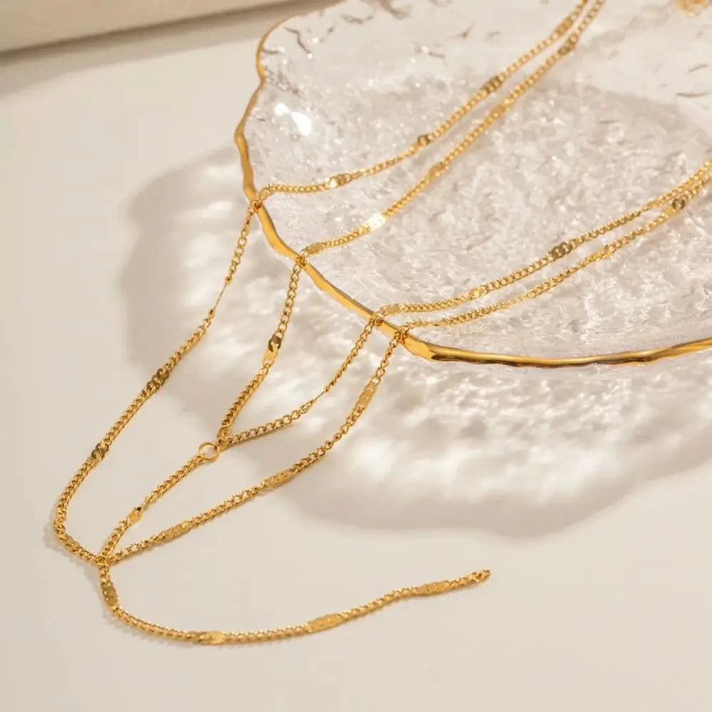 Trendy / 18inches / N2265 N2265 Waterproof Jewelry Simple Chain Necklace Stainless Steel Y Shape Double Layer Chain Necklace for Girls