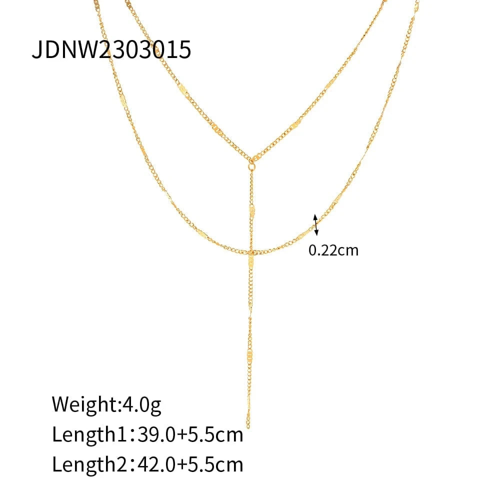 Trendy / 18inches / N2265 N2265 Waterproof Jewelry Simple Chain Necklace Stainless Steel Y Shape Double Layer Chain Necklace for Girls