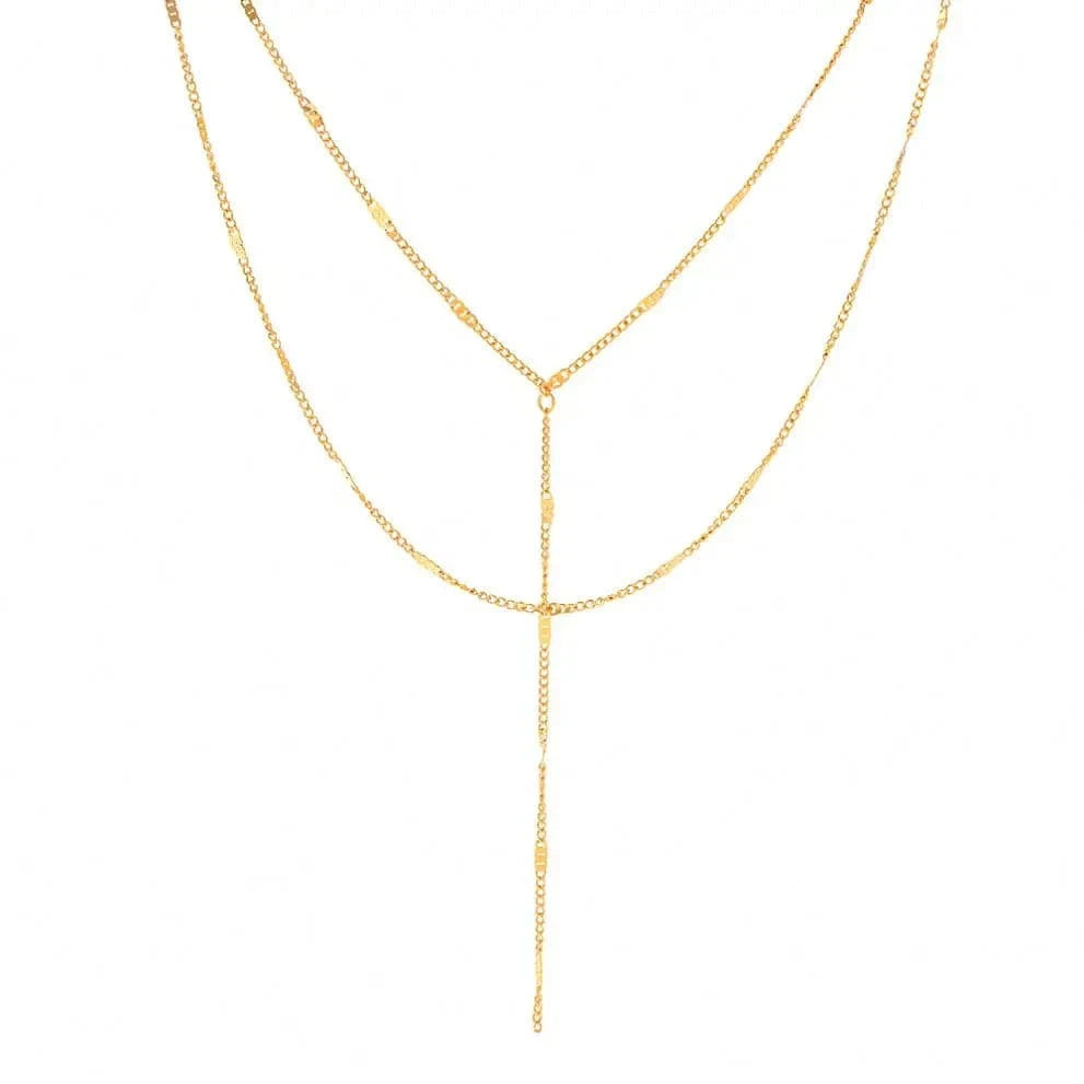 Trendy / 18inches / N2265 N2265 Waterproof Jewelry Simple Chain Necklace Stainless Steel Y Shape Double Layer Chain Necklace for Girls