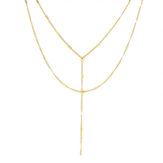 Trendy / 18inches / N2265 N2265 Waterproof Jewelry Simple Chain Necklace Stainless Steel Y Shape Double Layer Chain Necklace for Girls