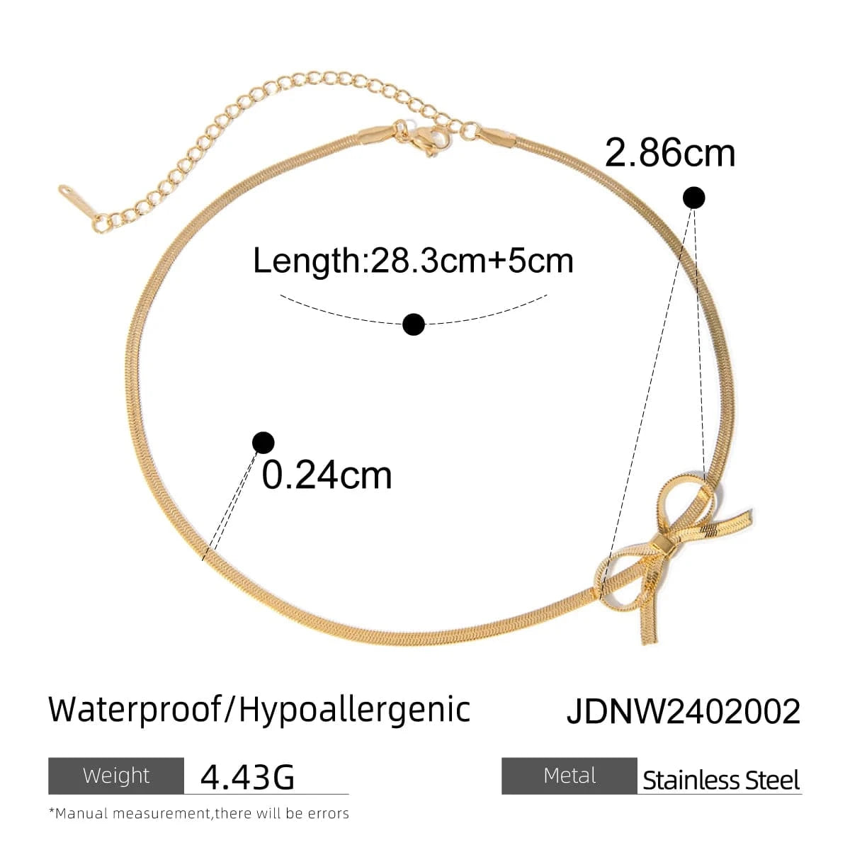 trendy / 28.3cm / JDNW2402002 N2168 New Arrival 18K Gold Plated Charm Necklace Stainless Steel Bow Pendant Curb Chain Necklace for Girls