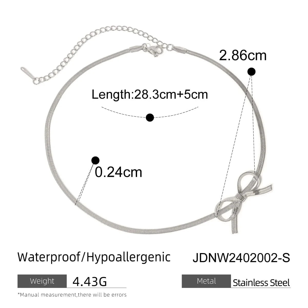 trendy / 28.3cm / JDNW2402002-S N2168 New Arrival 18K Gold Plated Charm Necklace Stainless Steel Bow Pendant Curb Chain Necklace for Girls