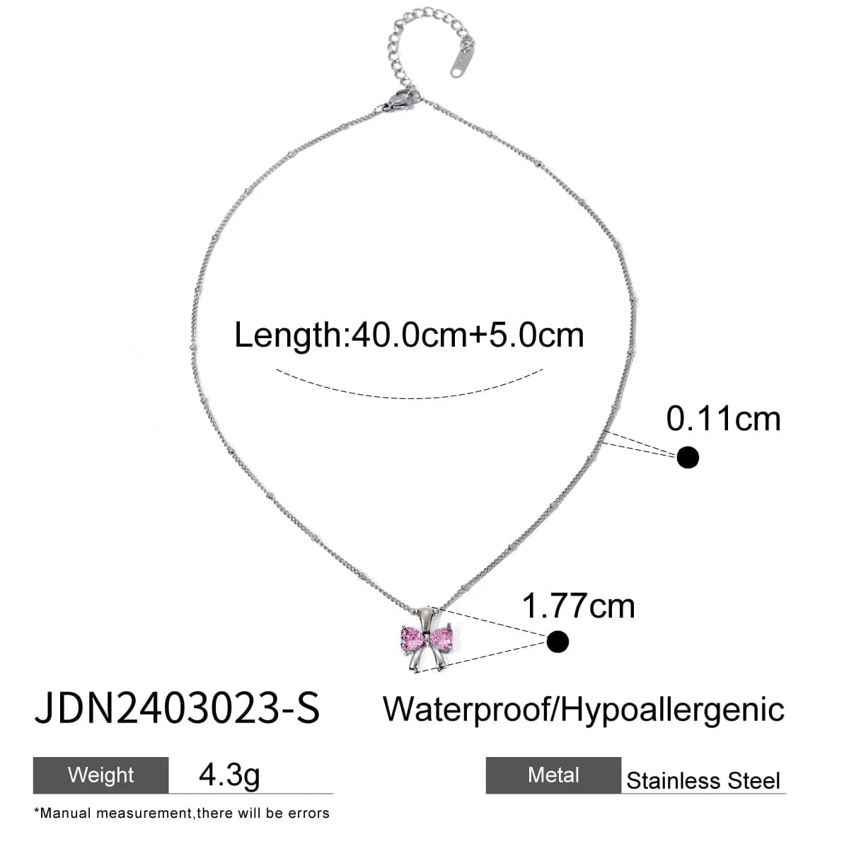 TRENDY / 40.5+5.5cm / N2144S N2144 18K Gold Plated Stainless Steel Bow Knot White Cubic Zirconia Pendant Necklace, 40+5cm