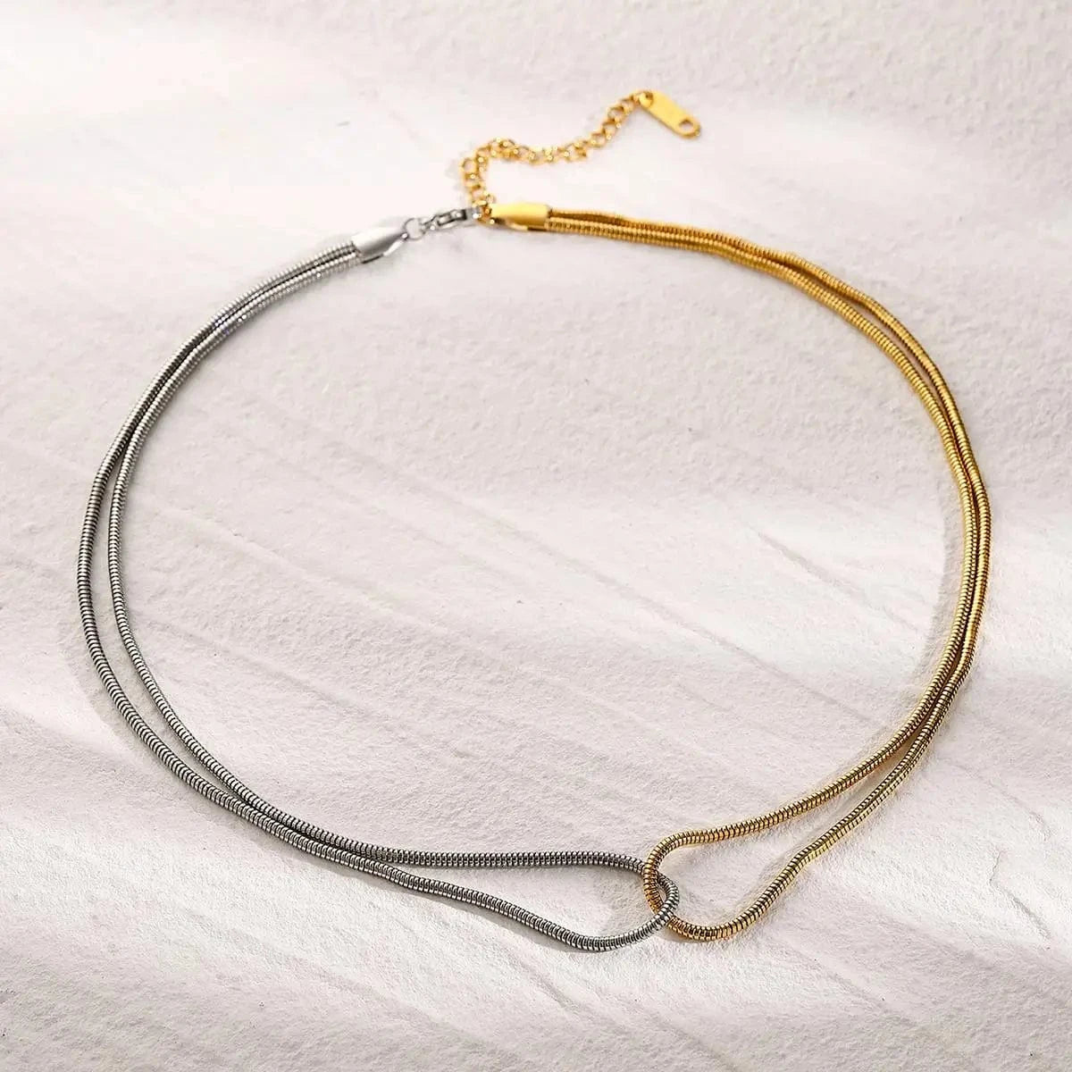 TRENDY / 40cm / N2145 N2145 18K Gold Plated Stainless Steel Gold and Silver Color Block Flat Snake Bone Chain Necklace, 40+5cm