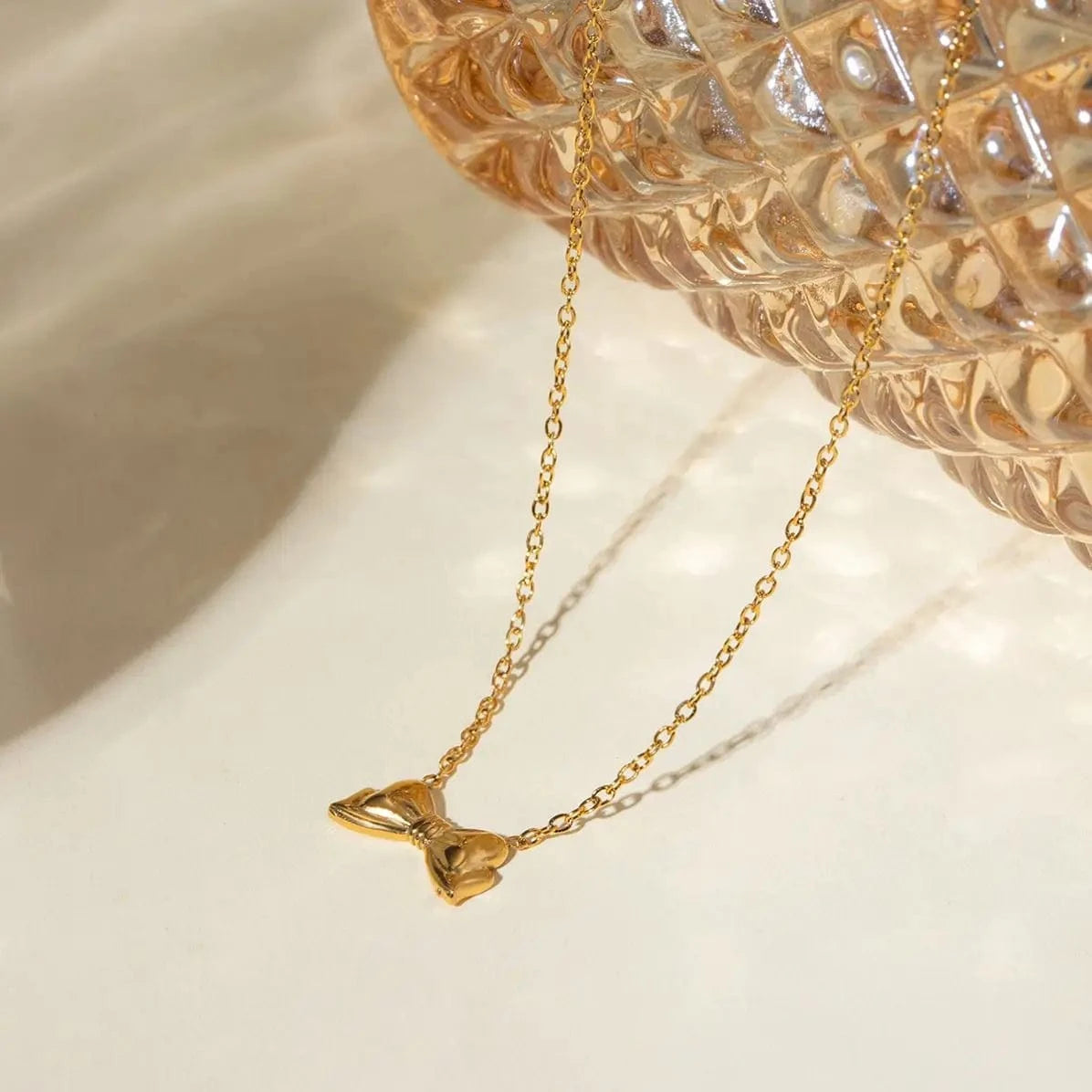 TRENDY / 41.5+5.5cm / N2146 N2146 18K Gold Plated Stainless Steel Simple Bow Pendant Necklace, 40+5cm