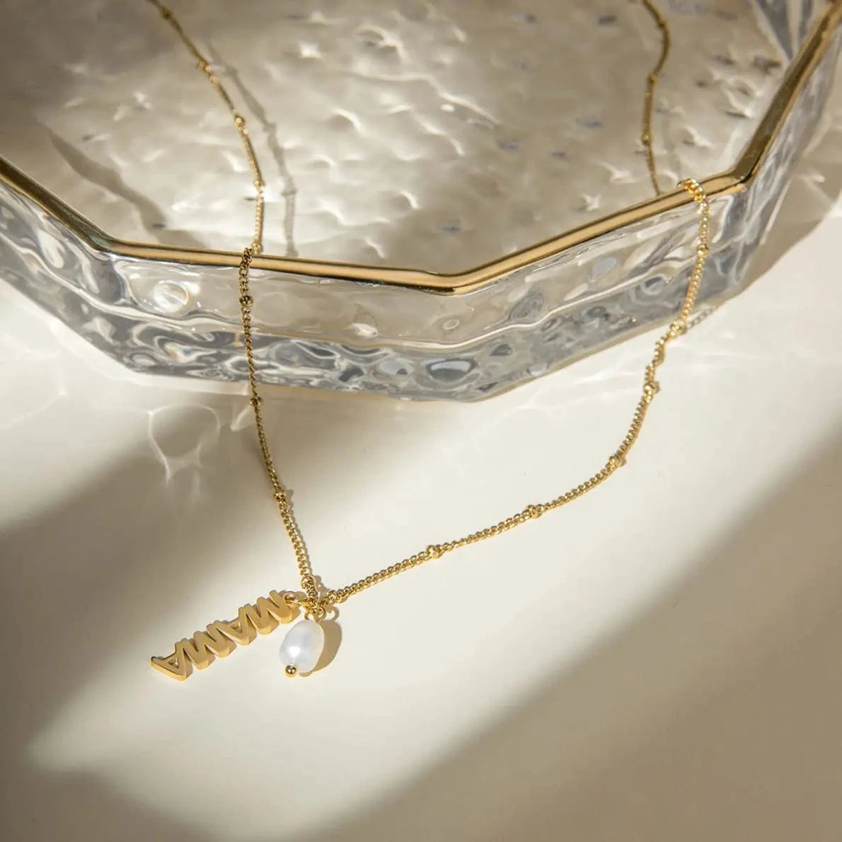 TRENDY / 41.5+5.5cm / N2148 N2148 18K Gold Plated Stainless Steel Mother's Day MAMA Letter Hanging Freshwater Pearl Pendant Necklace, 40+5cm