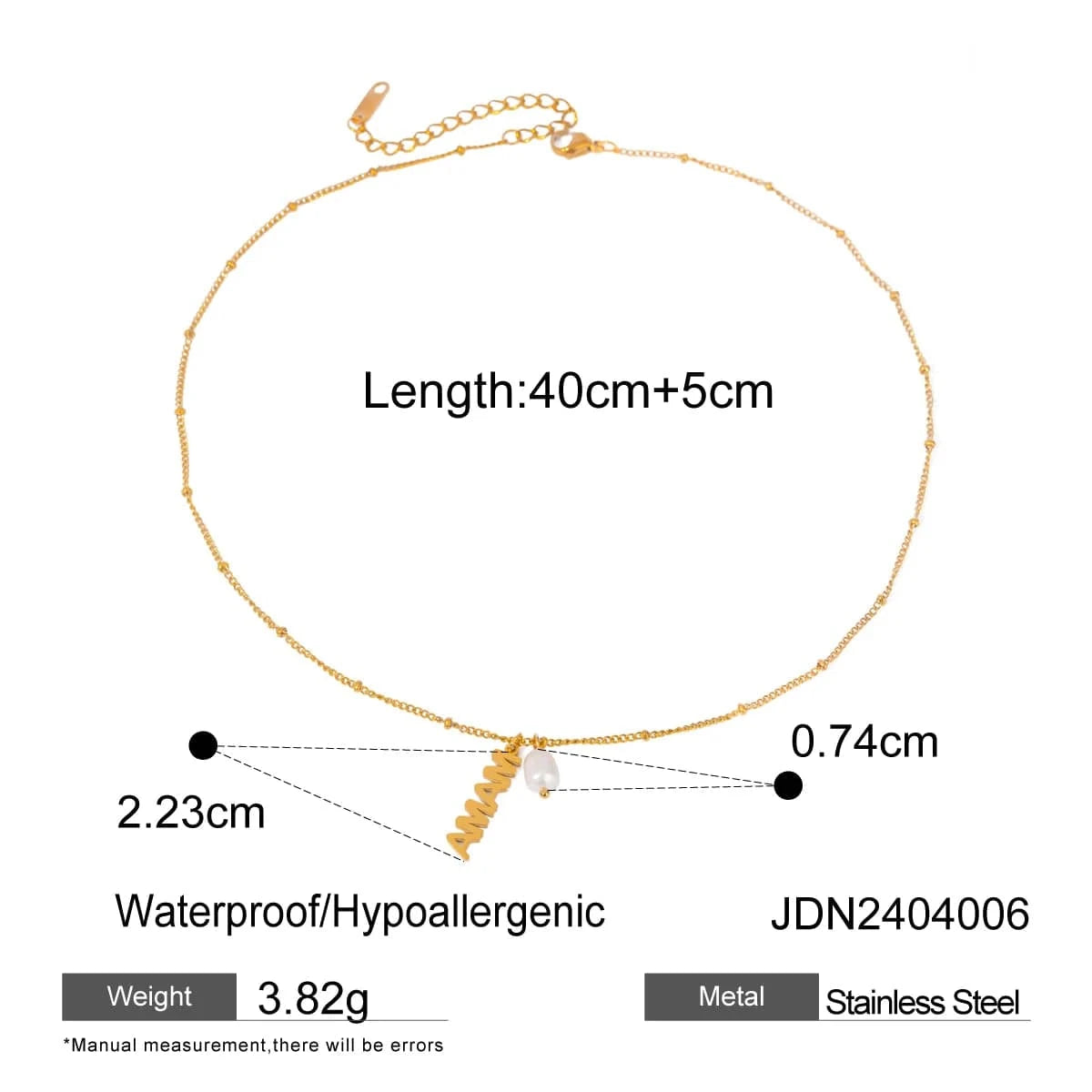 TRENDY / 41.5+5.5cm / N2148 N2148 18K Gold Plated Stainless Steel Mother's Day MAMA Letter Hanging Freshwater Pearl Pendant Necklace, 40+5cm
