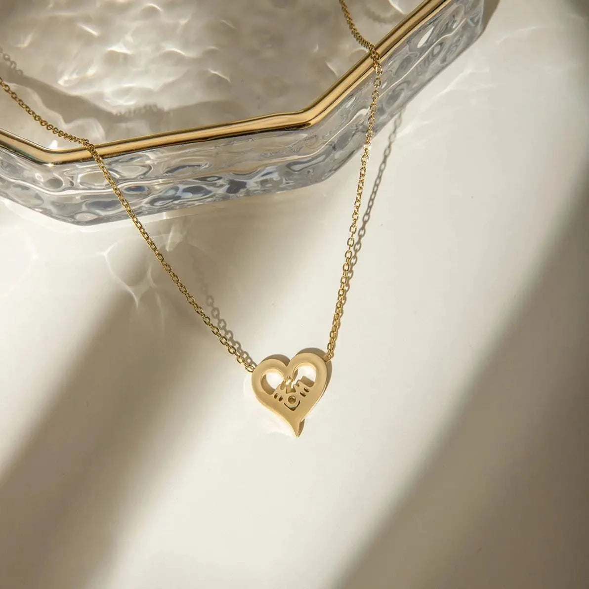 TRENDY / 41.5+5.5cm / N2149 N2149 18K Gold Plated Stainless Steel Mother's Day Heart-shaped MOM Letter Water Drop Necklace, 45+5cm