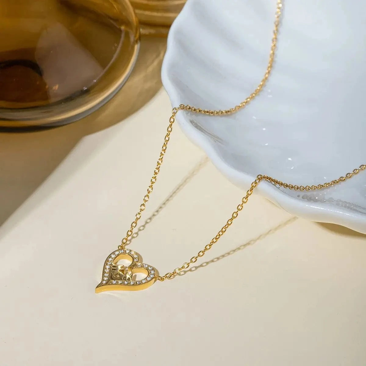 TRENDY / 41.5+5.5cm / N2149 N2149 18K Gold Plated Stainless Steel Mother's Day Heart-shaped MOM Letter Water Drop Necklace, 45+5cm