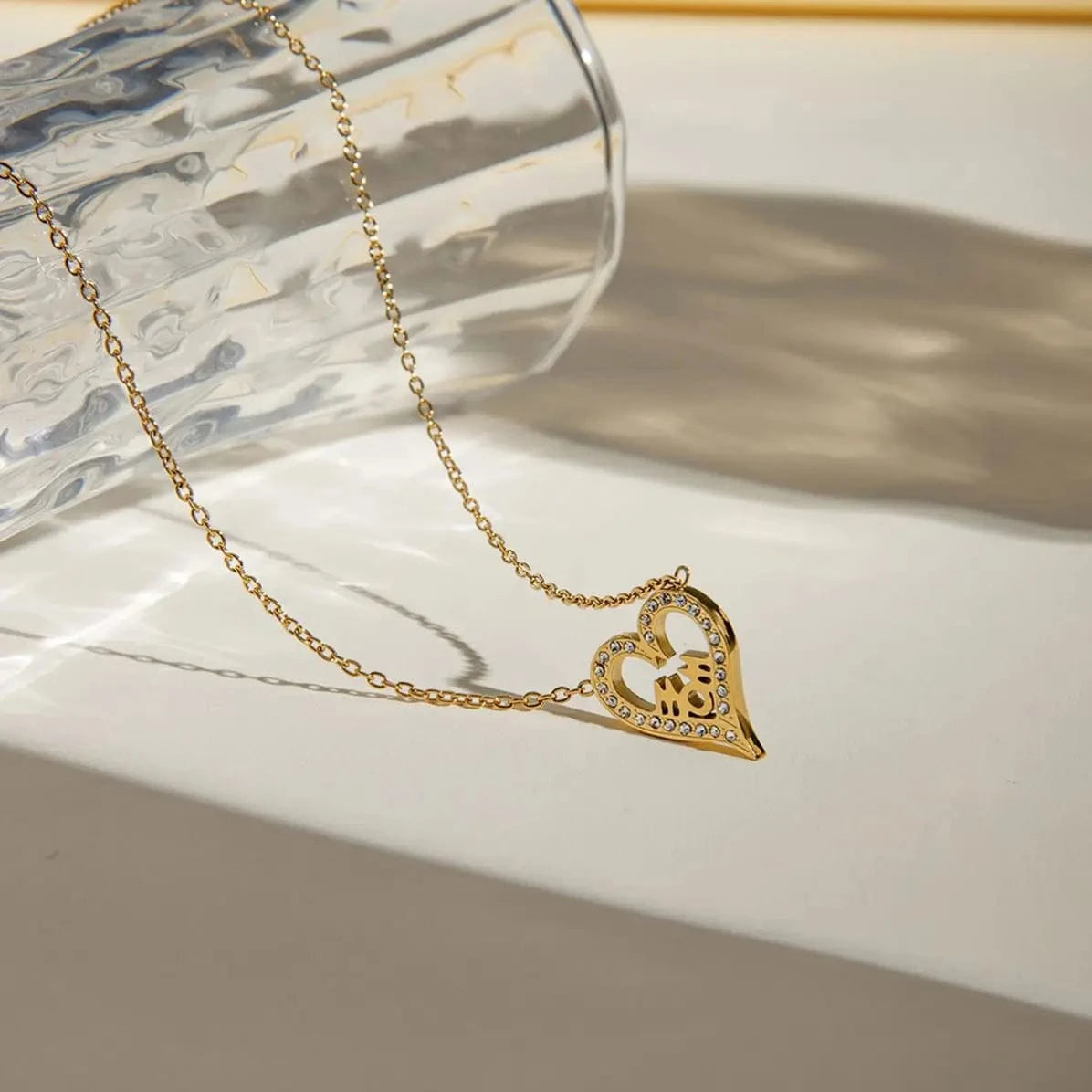 TRENDY / 41.5+5.5cm / N2149 N2149 18K Gold Plated Stainless Steel Mother's Day Heart-shaped MOM Letter Water Drop Necklace, 45+5cm