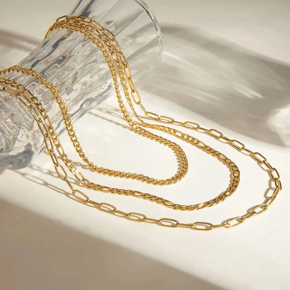 TRENDY / 41.5+5.5cm / N2153 N2153 18K Gold Plated Stainless Steel Three-layer Different Clavicle Chain Necklace