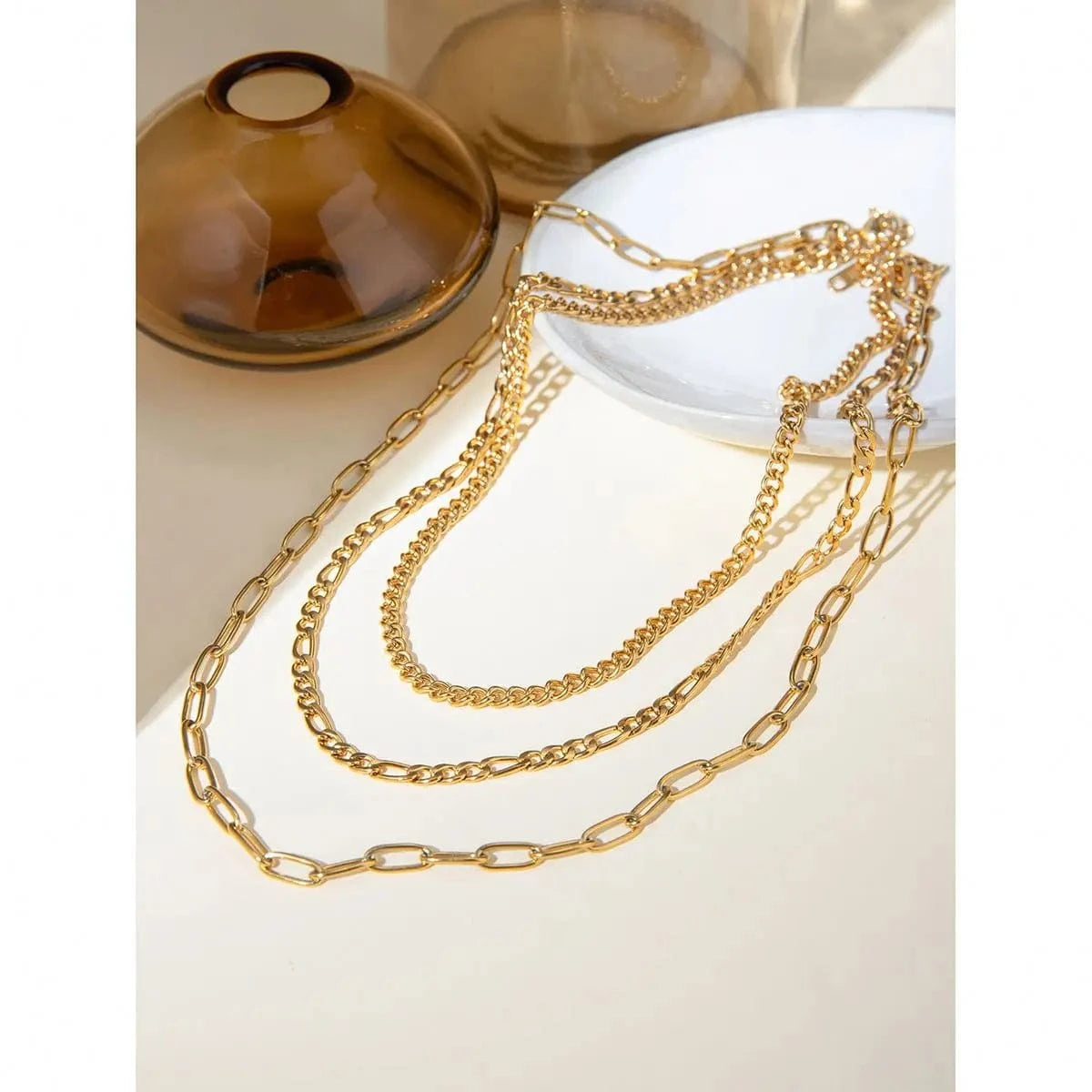 TRENDY / 41.5+5.5cm / N2153 N2153 18K Gold Plated Stainless Steel Three-layer Different Clavicle Chain Necklace