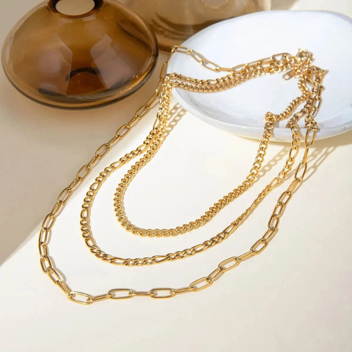 TRENDY / 41.5+5.5cm / N2153 N2153 18K Gold Plated Stainless Steel Three-layer Different Clavicle Chain Necklace