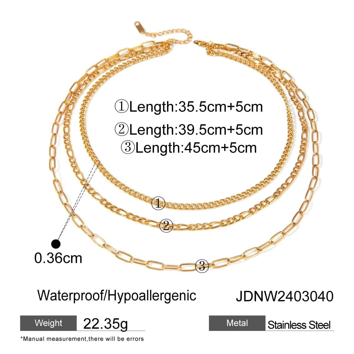 TRENDY / 41.5+5.5cm / N2153 N2153 18K Gold Plated Stainless Steel Three-layer Different Clavicle Chain Necklace