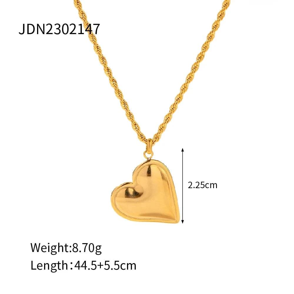 TRENDY / 44.5+5.5cm / N2263 N2263 Retro Smooth Heart Pendant Necklace 18K Stainless Steel Real Gold Plated Twist Rope Chain Drop Necklace