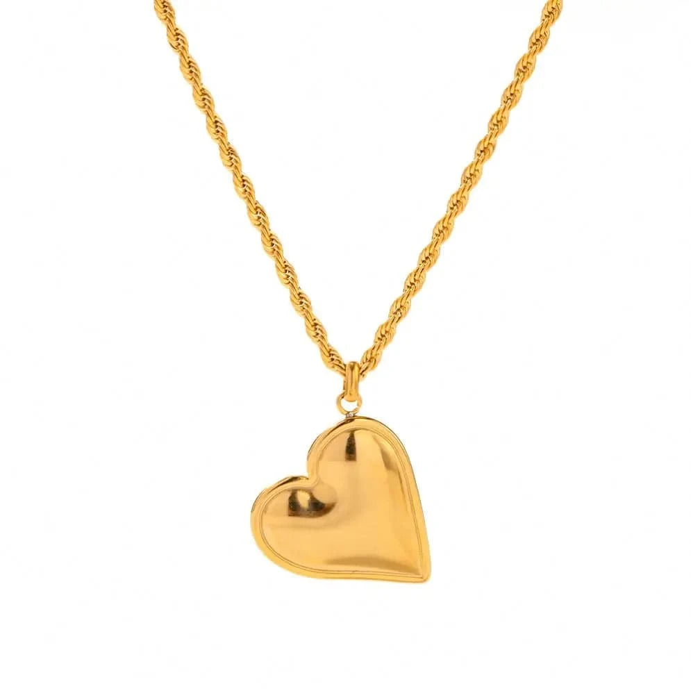 TRENDY / 44.5+5.5cm / N2263 N2263 Retro Smooth Heart Pendant Necklace 18K Stainless Steel Real Gold Plated Twist Rope Chain Drop Necklace