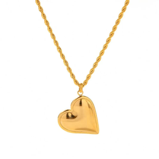 TRENDY / 44.5+5.5cm / N2263 N2263 Retro Smooth Heart Pendant Necklace 18K Stainless Steel Real Gold Plated Twist Rope Chain Drop Necklace