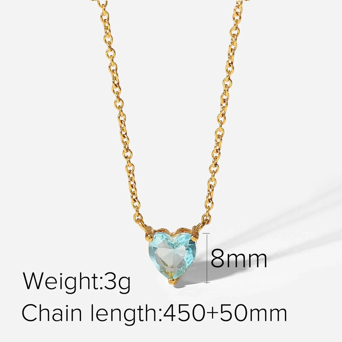 Trendy / 45+5cm / Green IVIAPRO Trendy Jewelry 18K Gold Plated Stainless Steel Necklace Heart Zircon Pendant Necklace for Women