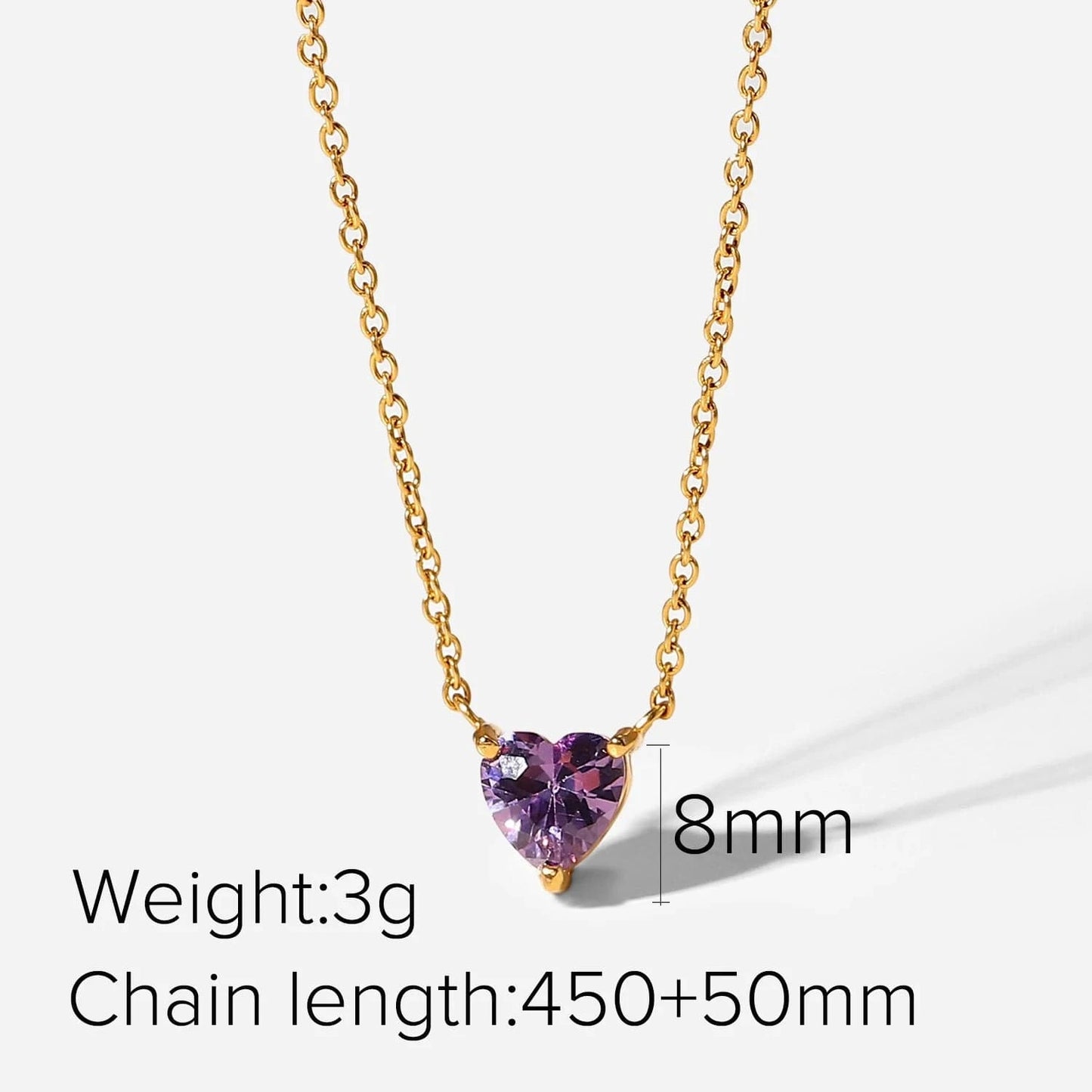 Trendy / 45+5cm / Purple IVIAPRO Trendy Jewelry 18K Gold Plated Stainless Steel Necklace Heart Zircon Pendant Necklace for Women
