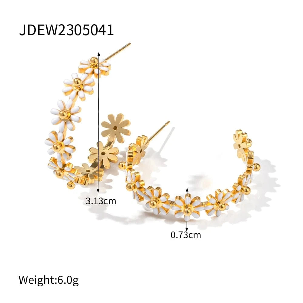 Trendy / 45cm / E2029 E2029 Little Daisy Flower Necklace Earring Set 18k Gold PVD Plated Stainless Steel Dainty Flower Daisy Choker Necklace For Women