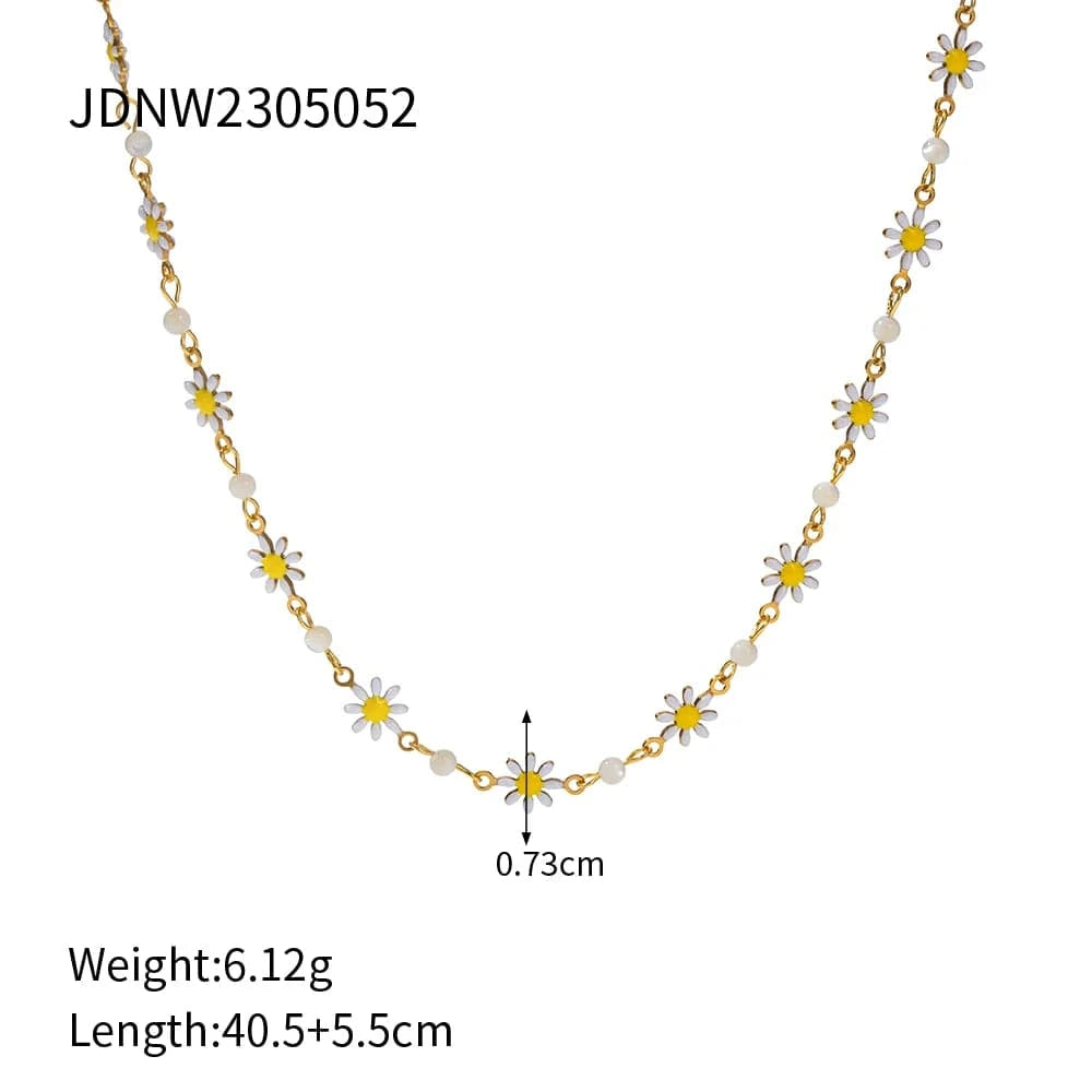 Trendy / 45cm / N2100 E2029 Little Daisy Flower Necklace Earring Set 18k Gold PVD Plated Stainless Steel Dainty Flower Daisy Choker Necklace For Women