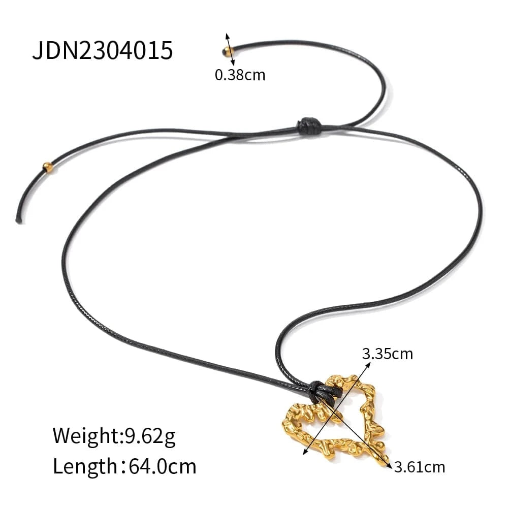 TRENDY / 48cm / N2254 N2254 Leva Hollow Love Pendant Necklace 18K Gold Silver Plated Stainless Steel Black Rope Drop Necklace