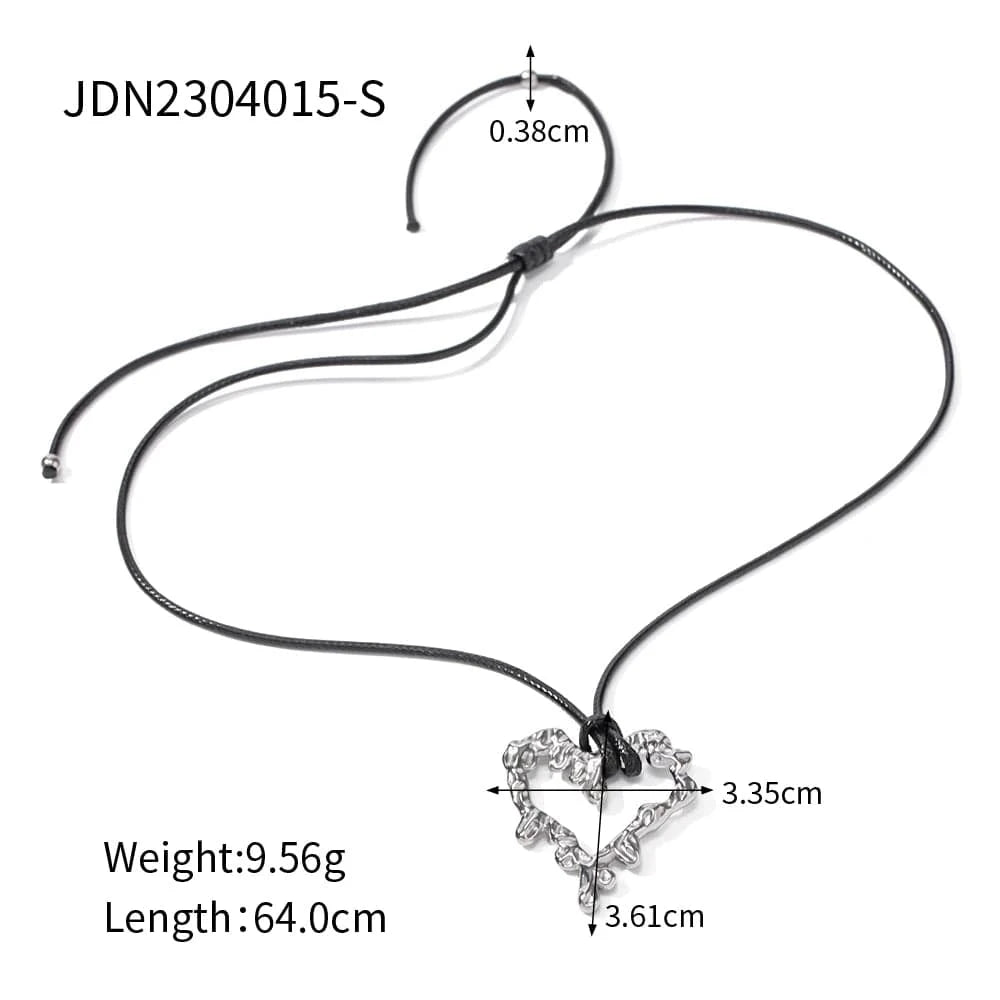 TRENDY / 48cm / N2254S N2254 Leva Hollow Love Pendant Necklace 18K Gold Silver Plated Stainless Steel Black Rope Drop Necklace