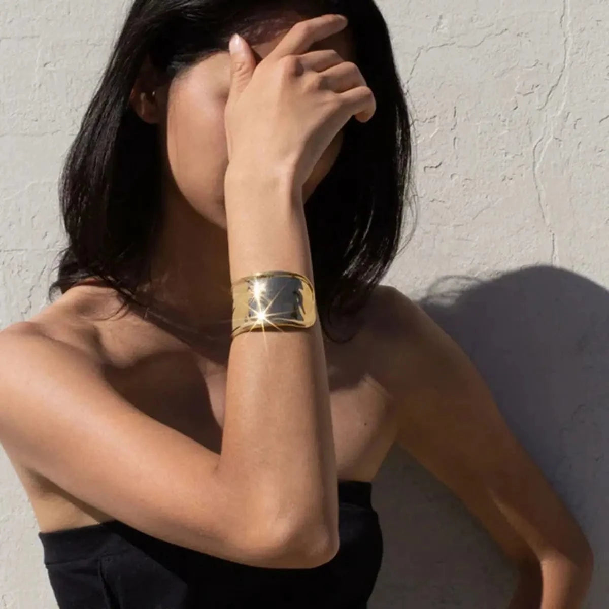 trendy / 6.1cm / BG871 BG871 18K Gold Plated Stainless Steel Wide Hammered Open Bangle Fashion Statement Hypoallergenic Jewelry